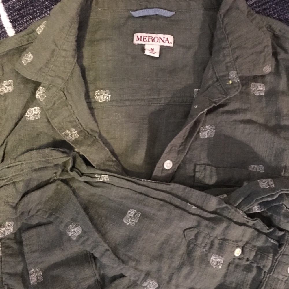 Green cotton shirt with elephant print.